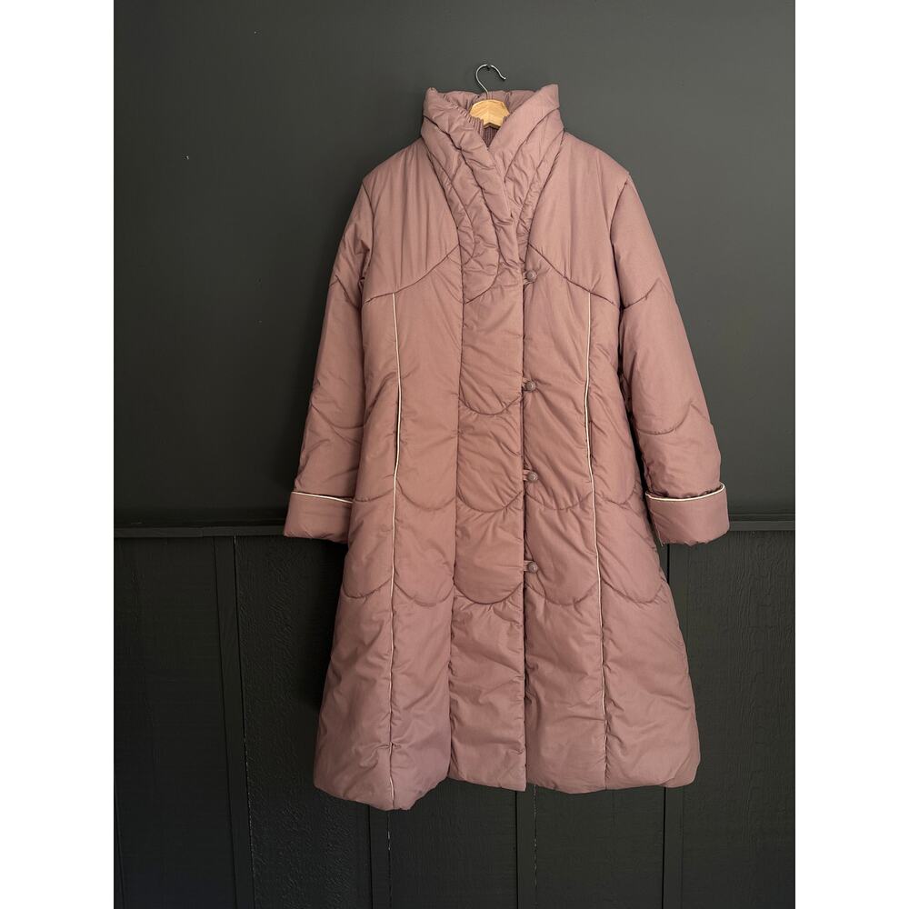 Vintage 80s Montgomery Ward Mauve Long Puffer Storm Coat Womens Size 18.5